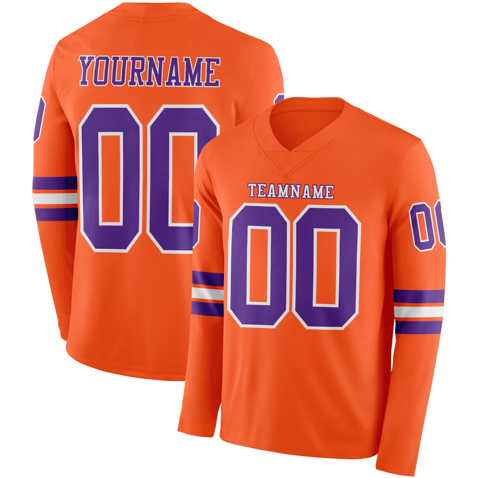 Custom Orange Purple-White Long Sleeve Authentic Football Jersey
