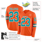 Custom Orange Teal-White Long Sleeve Authentic Football Jersey