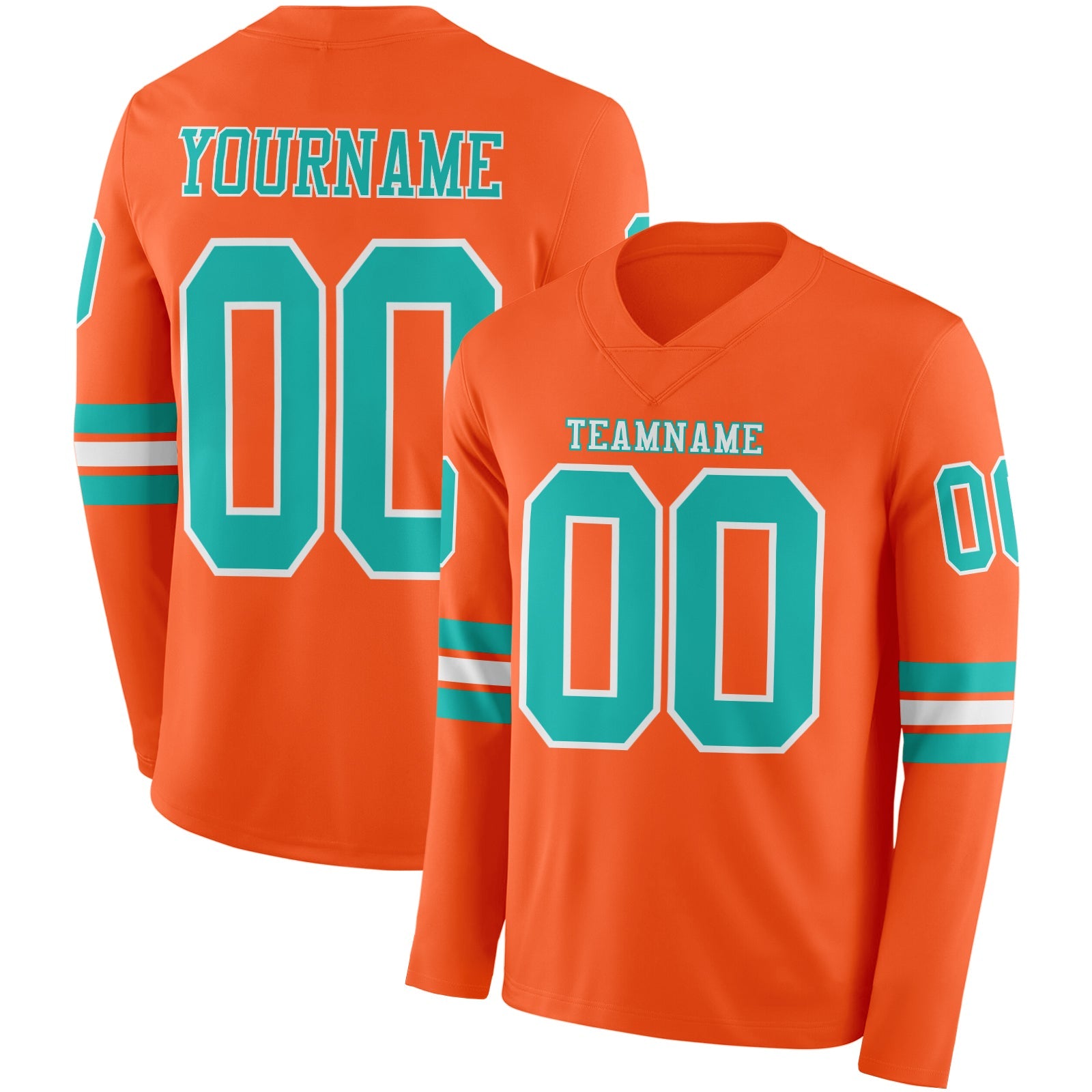 Custom Orange Aqua-White Long Sleeve Authentic Football Jersey