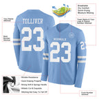 Custom Light Blue White Long Sleeve Authentic Football Jersey