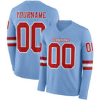 Custom Light Blue Red-White Long Sleeve Authentic Football Jersey