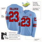 Custom Light Blue Red-Black Long Sleeve Authentic Football Jersey