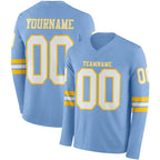 Custom Light Blue White-Yellow Long Sleeve Authentic Football Jersey