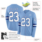 Custom Light Blue White-Royal Long Sleeve Authentic Football Jersey