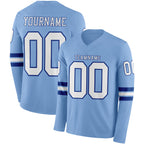 Custom Light Blue White-Royal Long Sleeve Authentic Football Jersey