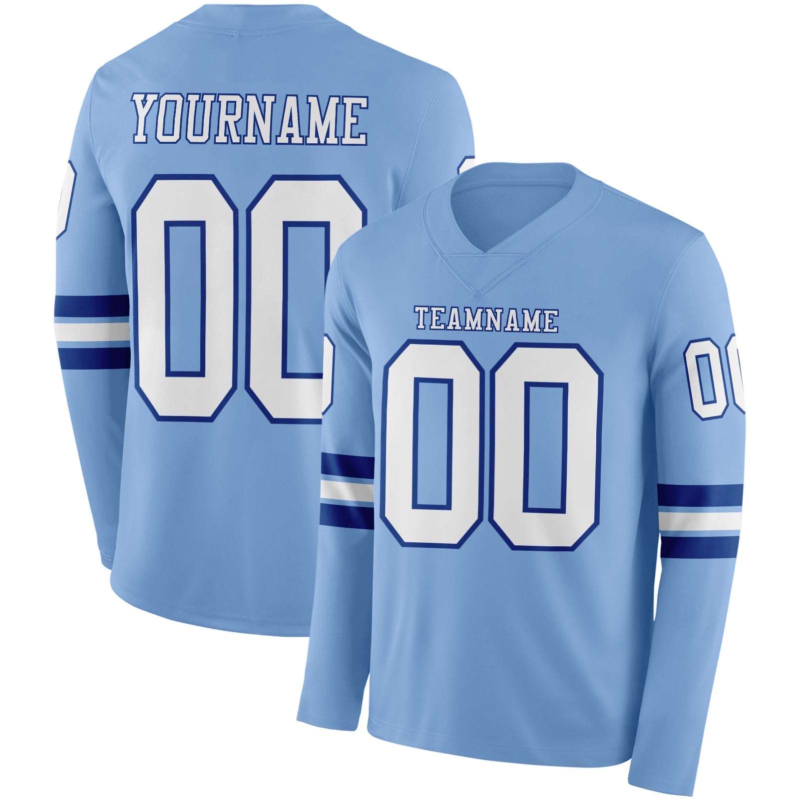 Custom Light Blue White-Royal Long Sleeve Authentic Football Jersey