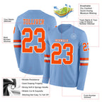 Custom Light Blue Orange-White Long Sleeve Authentic Football Jersey