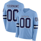 Custom Light Blue Navy-White Long Sleeve Authentic Football Jersey