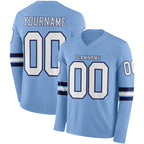 Custom Light Blue White-Navy Long Sleeve Authentic Football Jersey