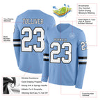 Custom Light Blue White-Black Long Sleeve Authentic Football Jersey