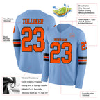 Custom Light Blue Orange-Black Long Sleeve Authentic Football Jersey
