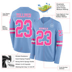 Custom Light Blue Pink-White Long Sleeve Authentic Football Jersey