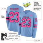 Custom Light Blue Pink-Black Long Sleeve Authentic Football Jersey