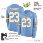 Custom Light Blue White-Old Gold Long Sleeve Authentic Football Jersey