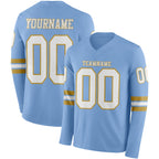Custom Light Blue White-Old Gold Long Sleeve Authentic Football Jersey