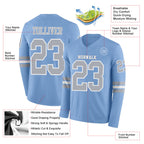 Custom Light Blue Gray-White Long Sleeve Authentic Football Jersey