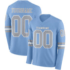 Custom Light Blue Gray-White Long Sleeve Authentic Football Jersey