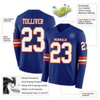 Custom Royal White-Orange Long Sleeve Authentic Football Jersey