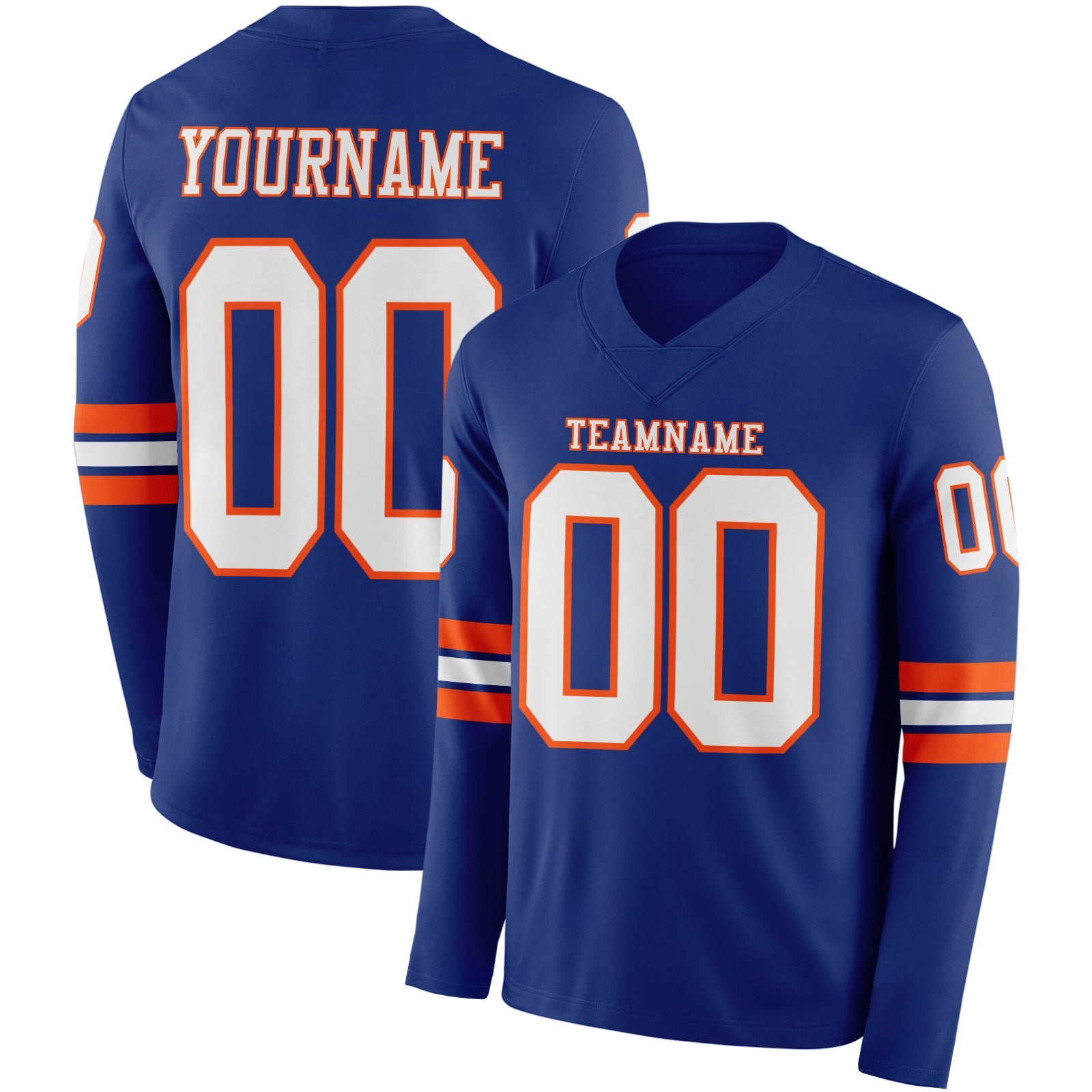 Custom Royal White-Orange Long Sleeve Authentic Football Jersey