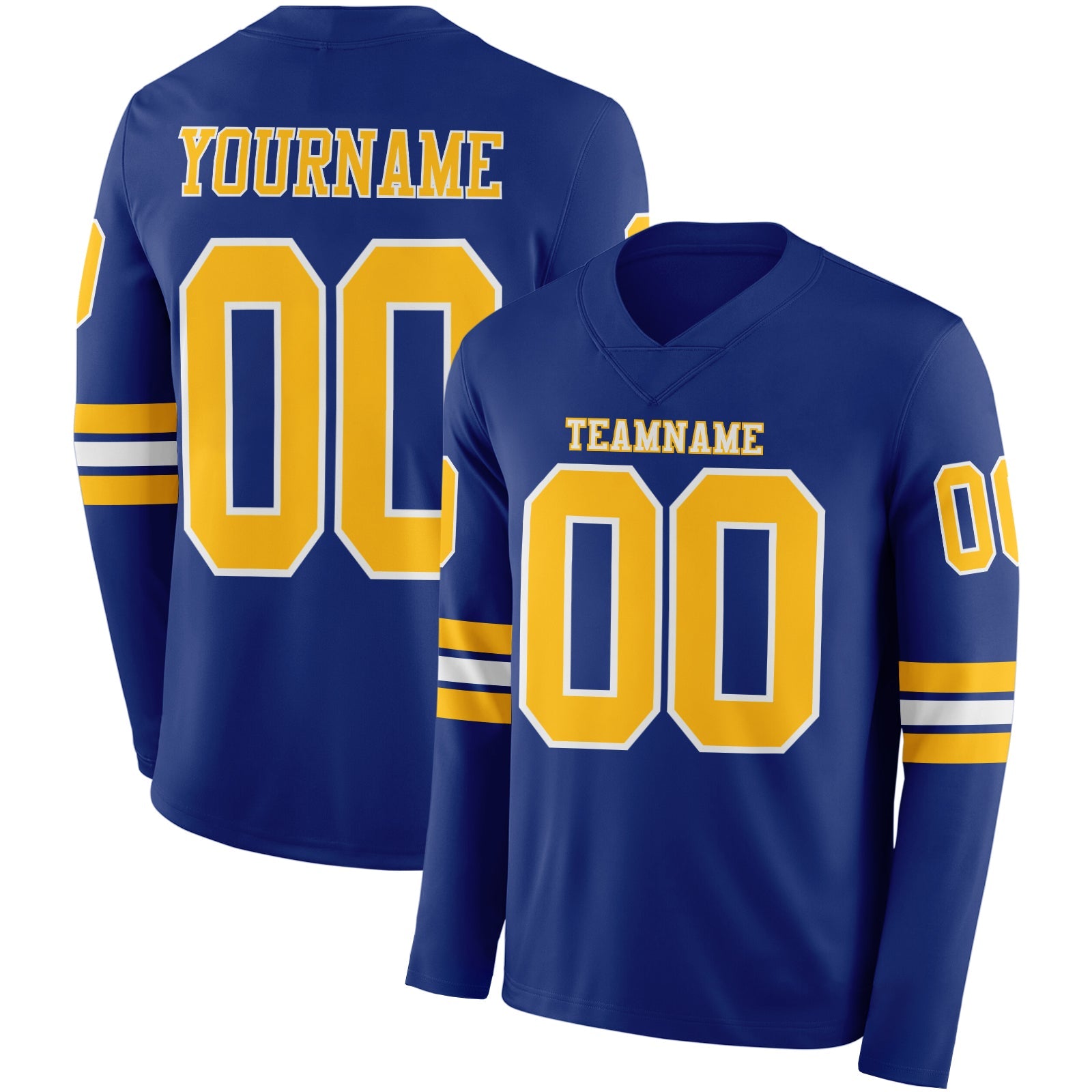 Custom Royal Gold-White Long Sleeve Authentic Football Jersey
