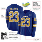 Custom Royal Old Gold-White Long Sleeve Authentic Football Jersey