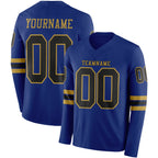 Custom Royal Black-Old Gold Long Sleeve Authentic Football Jersey