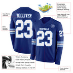 Custom Royal White-Light Blue Long Sleeve Authentic Football Jersey