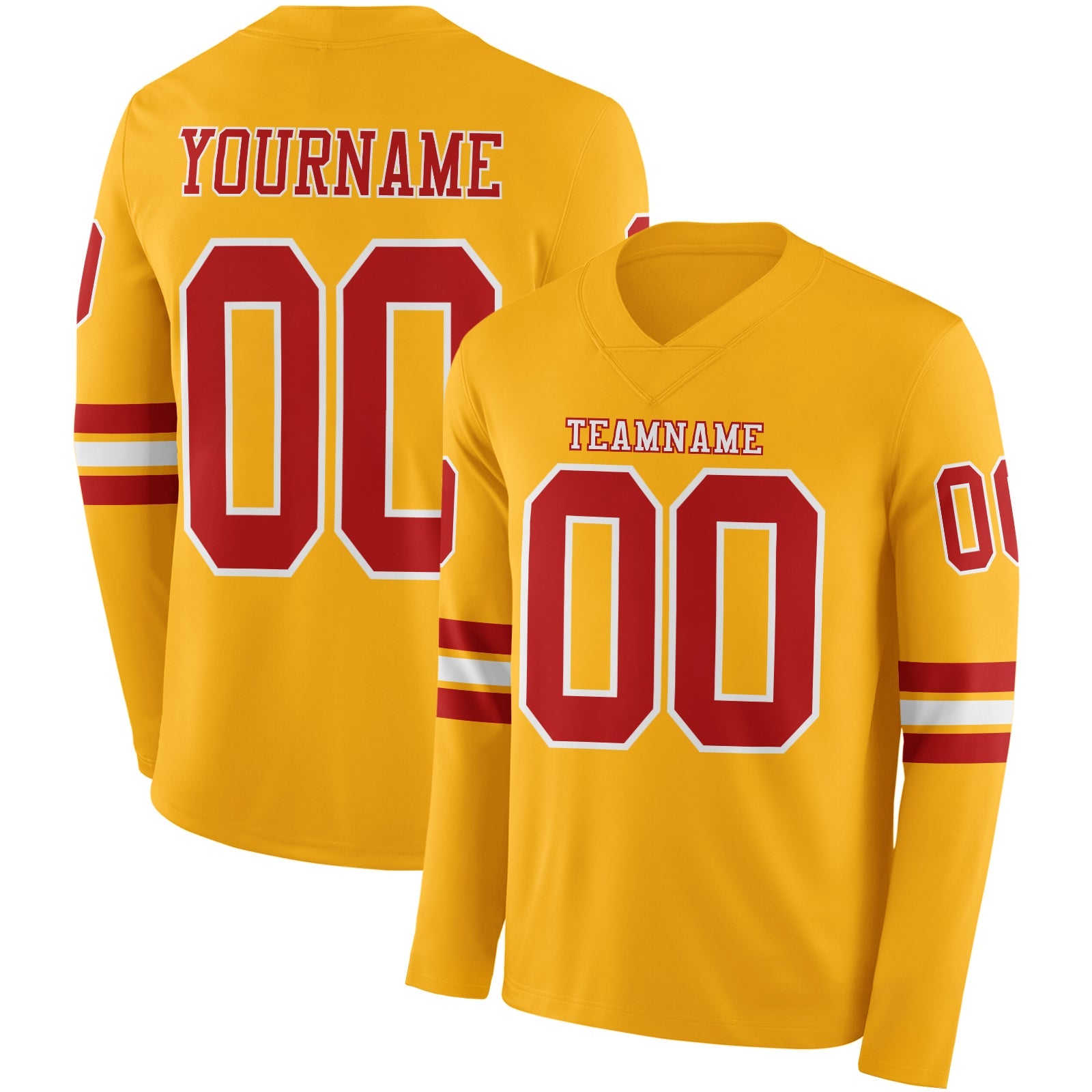 Custom Gold Red-White Long Sleeve Authentic Football Jersey