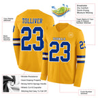Custom Gold Royal-White Long Sleeve Authentic Football Jersey