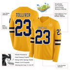 Custom Gold Navy-White Long Sleeve Authentic Football Jersey