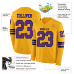 Custom Gold Purple-Black Long Sleeve Authentic Football Jersey