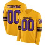 Custom Gold Purple-Black Long Sleeve Authentic Football Jersey
