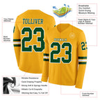 Custom Gold Green-White Long Sleeve Authentic Football Jersey