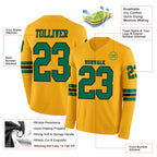 Custom Gold Kelly Green-Black Long Sleeve Authentic Football Jersey