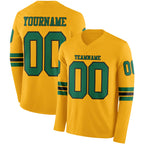 Custom Gold Kelly Green-Black Long Sleeve Authentic Football Jersey