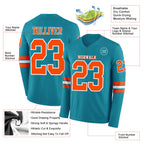 Custom Teal Orange-White Long Sleeve Authentic Football Jersey