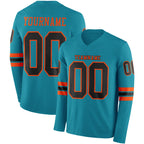 Custom Teal Black-Orange Long Sleeve Authentic Football Jersey