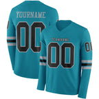 Custom Teal Black-Gray Long Sleeve Authentic Football Jersey