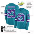Custom Teal Purple-White Long Sleeve Authentic Football Jersey