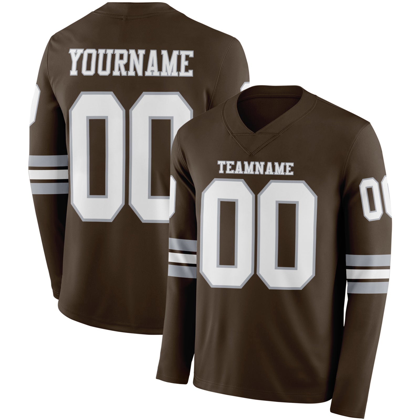 Custom Brown White-Gray Long Sleeve Authentic Football Jersey