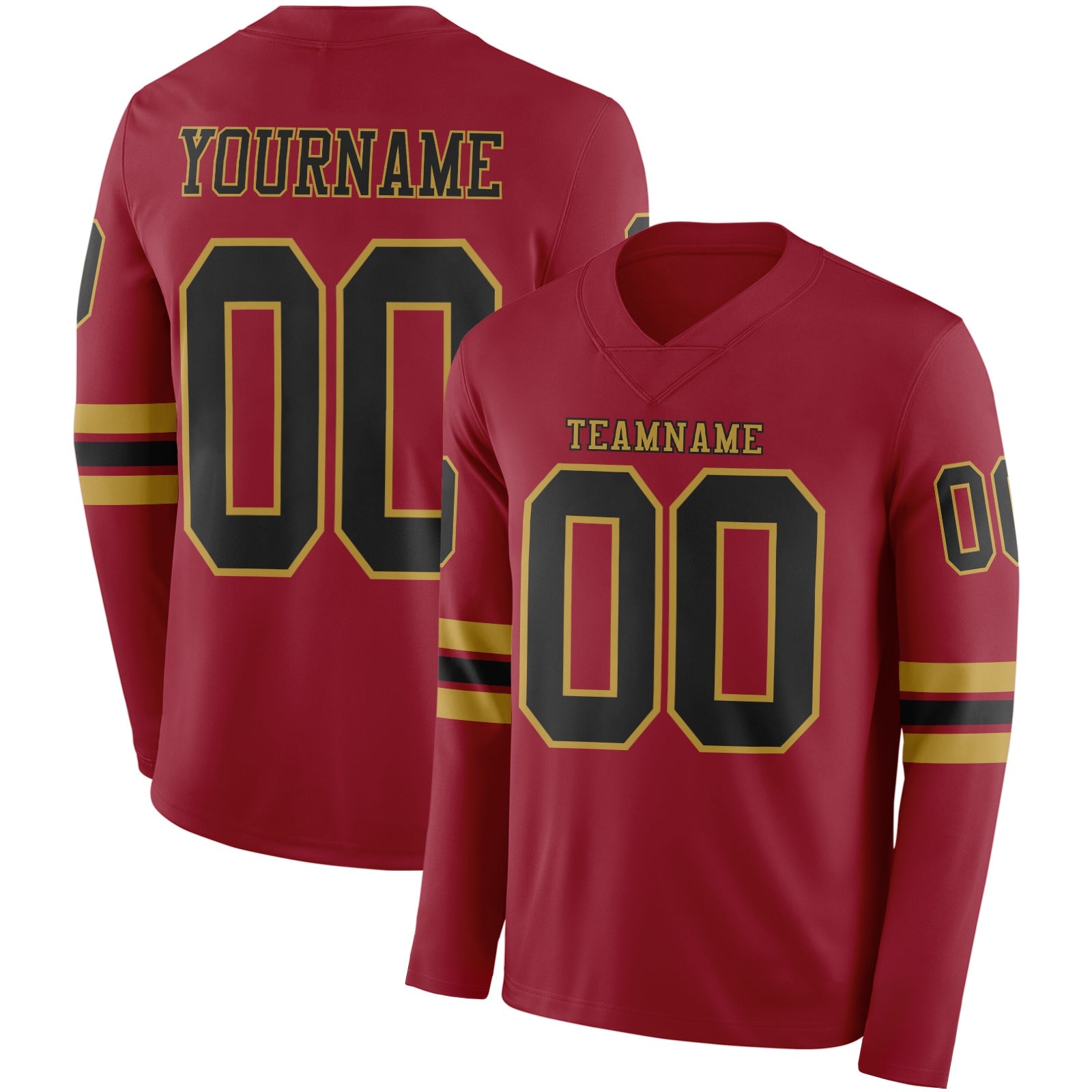 Custom Cardinal Black-Old Gold Long Sleeve Authentic Football Jersey