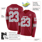 Custom Cardinal Gray-White Long Sleeve Authentic Football Jersey