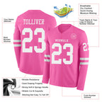 Custom Pink White Long Sleeve Authentic Football Jersey