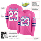 Custom Pink White-Royal Long Sleeve Authentic Football Jersey