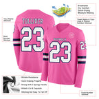 Custom Pink White-Navy Long Sleeve Authentic Football Jersey