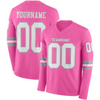 Custom Pink White-Gray Long Sleeve Authentic Football Jersey