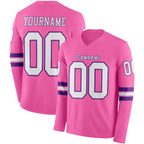 Custom Pink White-Purple Long Sleeve Authentic Football Jersey