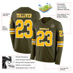 Custom Olive Gold-White Long Sleeve Salute To Service Authentic Football Jersey