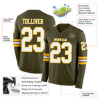 Custom Olive White-Gold Long Sleeve Salute To Service Authentic Football Jersey