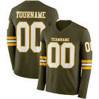 Custom Olive White-Gold Long Sleeve Salute To Service Authentic Football Jersey